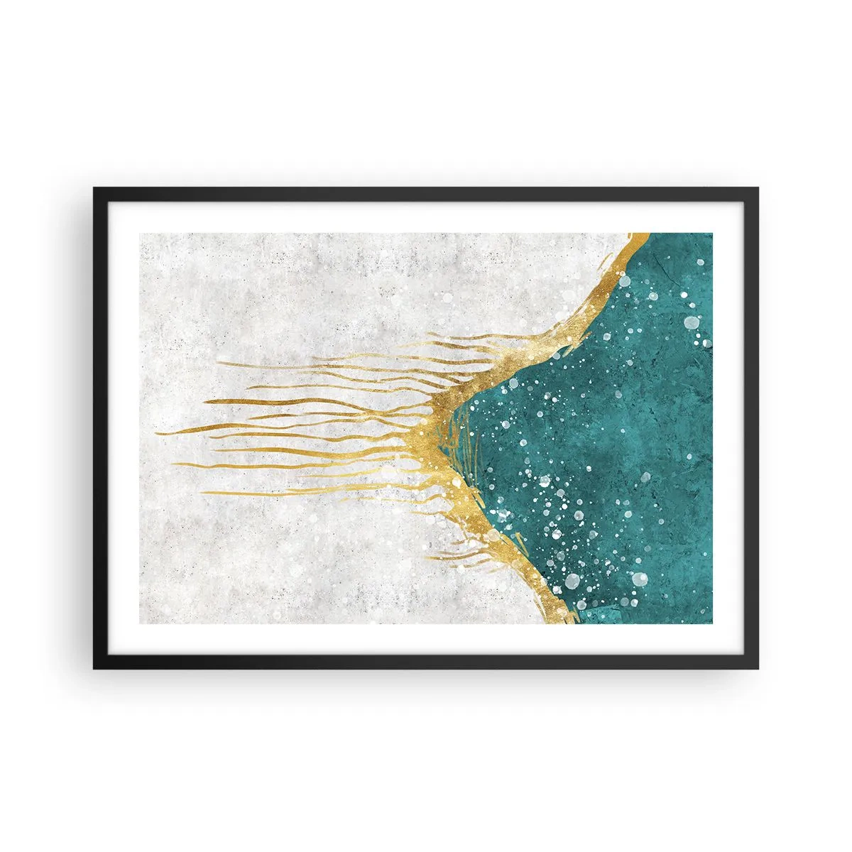 Póster en marco negro - Una composición abstracta en tonos dorados y turquesas. - 70x50cm - Marea dorada - Decoración de pared moderna para salón y dormitorio ARTTOR