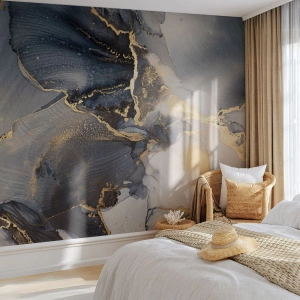 Fotomural Premium Canvas - Oro abstracto y gris sobre lienzo - 100x70cm - La vida de una piedra - Decoración de pared moderna para salón y dormitorio ARTTOR