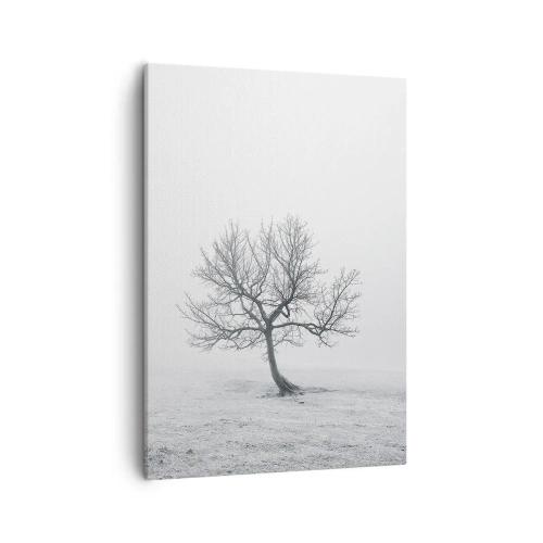 Cuadro sobre lienzo - Impresión de Imagen - Un árbol solitario en la niebla invernal en un campo vacío. - 50x70cm - Contra la nada - Decoración de pared moderna para salón y dormitorio ARTTOR