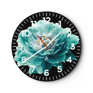 Reloj de pared - Reloj de vidrio - Pétalos azules y dorados - 30x30 cm