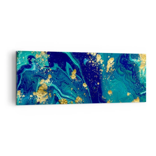 Cuadro sobre lienzo - Impresión de Imagen - Una composición abstracta con acentos azules, verdes y dorados. - 140x50cm - Pétalos de sol  - Decoración de pared moderna para salón y dormitorio ARTTOR