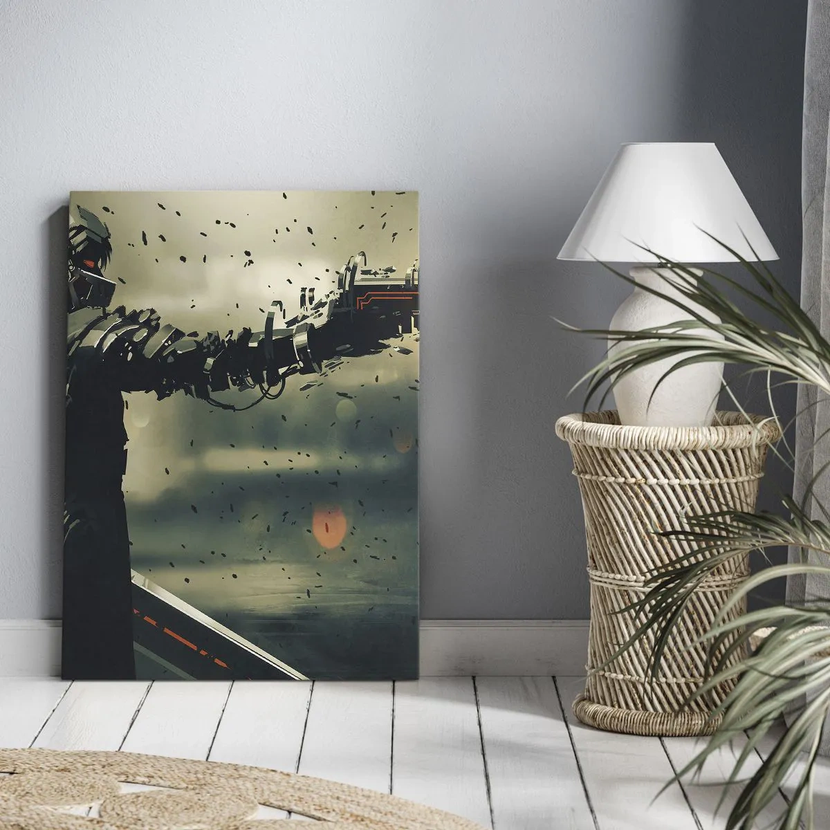 Cuadro sobre lienzo - Impresión de Imagen - Guerrero cibernético con armamento futurista. - 50x70cm - Arma letal: tu propio Terminator - Decoración de pared moderna para salón y dormitorio ARTTOR