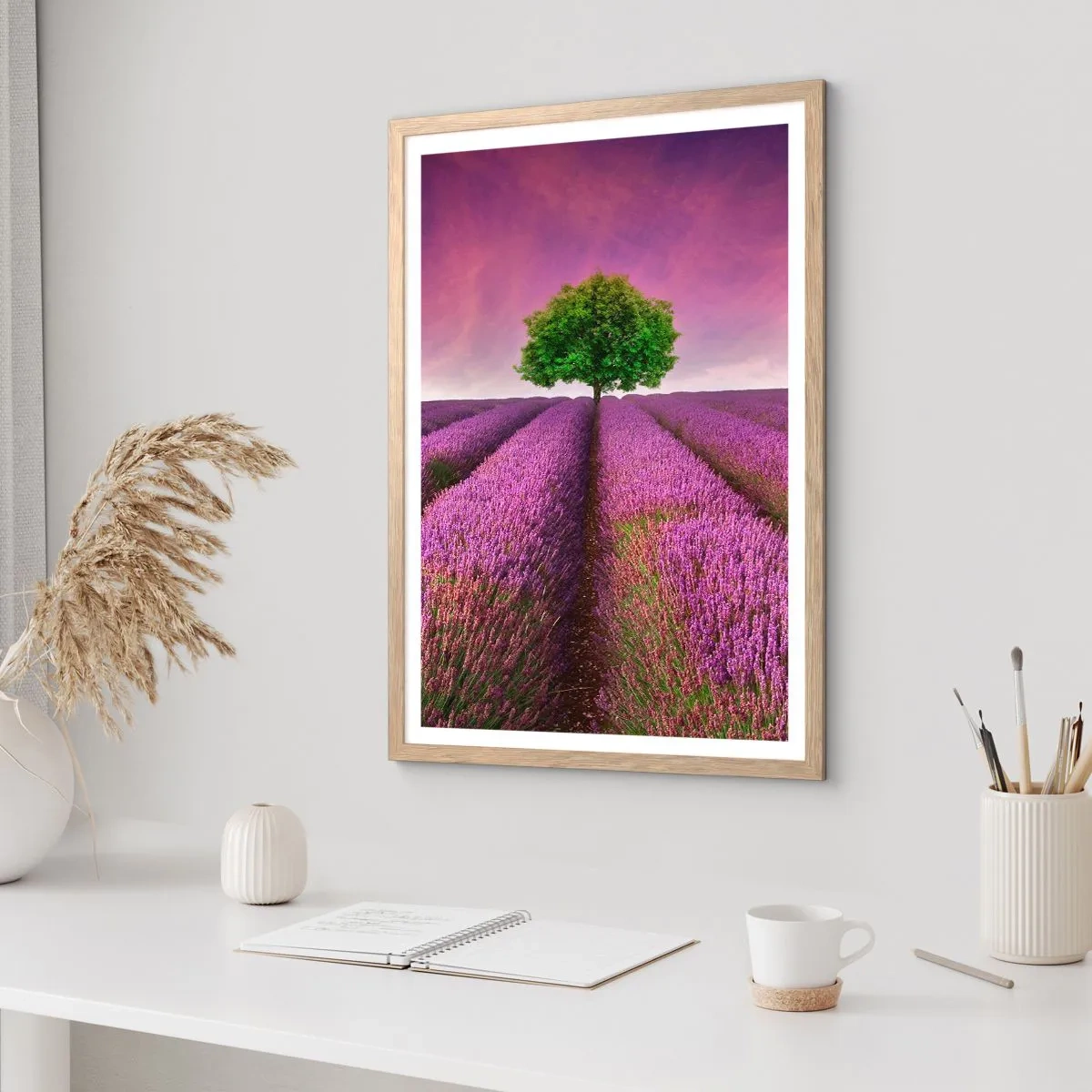 Póster en marco roble claro - En los campos de lavanda - 30x40 cm