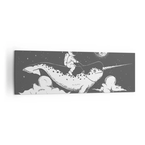 Cuadro sobre lienzo - Impresión de Imagen - Un astronauta en el lomo de un narval flotando en una escena espacial. - 160x50cm - Jinete espacial - Decoración de pared moderna para salón y dormitorio ARTTOR