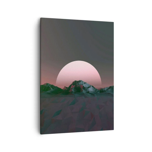 Cuadro sobre lienzo - Impresión de Imagen - Montañas geométricas con el sol poniente al fondo - 50x70cm - En una galaxia muy muy lejana - Decoración de pared moderna para salón y dormitorio ARTTOR