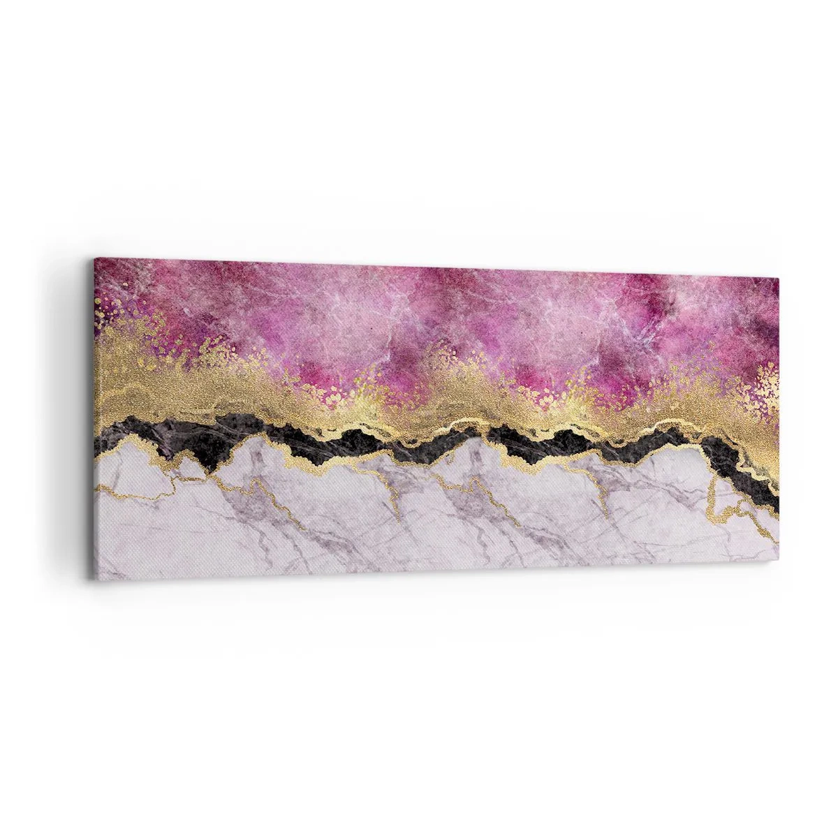 Cuadro sobre lienzo - Impresión de Imagen - Mármol abstracto en tonos rosa con acentos dorados. - 120x50cm - En la frontera - Decoración de pared moderna para salón y dormitorio ARTTOR