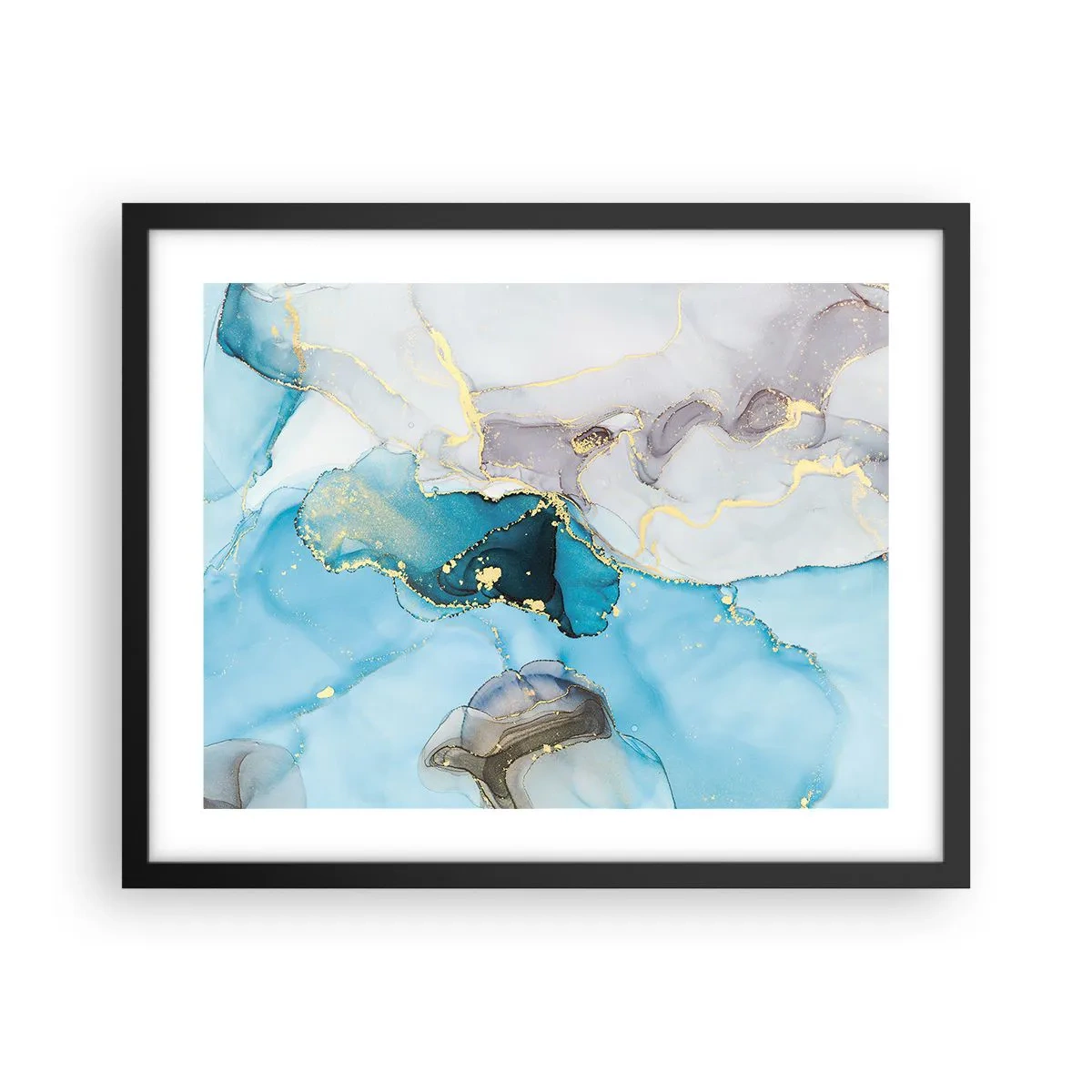Póster en marco negro - Un estudio del encuentro entre el gris y el turquesa - 50x40 cm