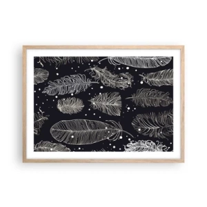 Póster en marco roble claro - Encaje de plumas - 70x50 cm