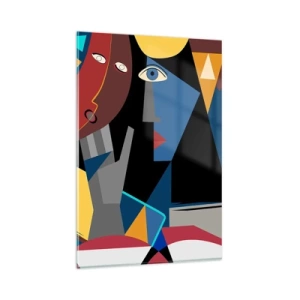 Cuadro sobre vidrio - Impresiones sobre Vidrio - Rostros cubistas en colores intensos - 80x120cm - Conversación cubista - Decoración de pared moderna para salón y dormitorio ARTTOR