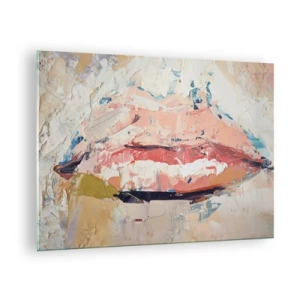 Cuadro sobre vidrio - Impresiones sobre Vidrio - Imagen abstracta de labios en una técnica de pintura expresiva. - 70x50cm - Despierta los sentidos - Decoración de pared moderna para salón y dormitorio ARTTOR