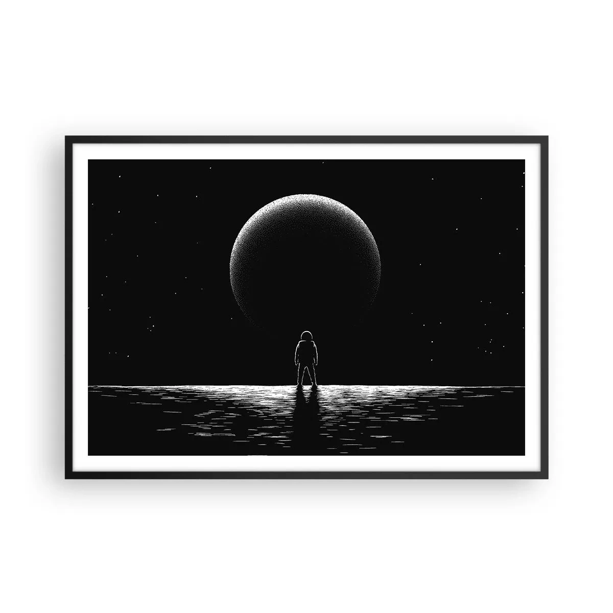 Póster en marco negro - Un astronauta con el telón de fondo de un gran planeta en el espacio exterior. - 100x70cm - Cara a cara - Decoración de pared moderna para salón y dormitorio ARTTOR
