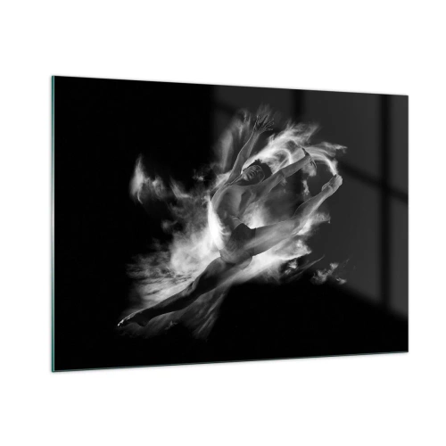 Cuadro sobre vidrio - Impresiones sobre Vidrio - Silueta en blanco y negro de una bailarina en movimiento dinámico. - 100x70cm - El arte del vuelo - Decoración de pared moderna para salón y dormitorio ARTTOR