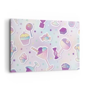 Cuadro sobre lienzo - Impresión de Imagen - Patrones pastel con dulces y postres. - 120x80cm - Cumplir años todos los días - Decoración de pared moderna para salón y dormitorio ARTTOR