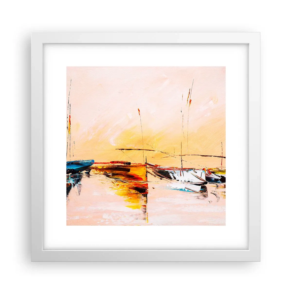 Póster en marco blanco - Atardecer en el puerto deportivo - 30x30 cm