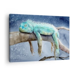 Cuadro sobre lienzo - Impresión de Imagen - Iguana azul descansando en una rama - 70x50cm - Me siento bien, ¿y tú? - Decoración de pared moderna para salón y dormitorio ARTTOR