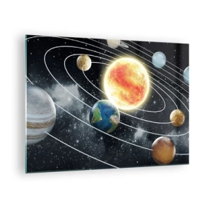 Cuadro sobre vidrio - Impresiones sobre Vidrio - El sistema solar con planetas y órbitas contra el fondo del espacio. - 70x50cm - Danza cósmica - Decoración de pared moderna para salón y dormitorio ARTTOR