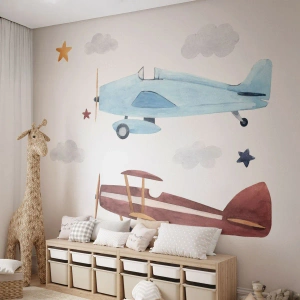 Fotomural Autadhesivo Deluxe Sticker - ¡Piloto, estamos esperando! - Aviones, Retro, Para niños - 100x70 cm