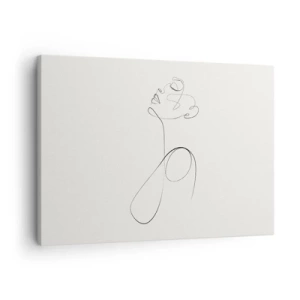 Cuadro sobre lienzo - Impresión de Imagen - Dibujo de rostro en arte lineal minimalista sobre fondo blanco - 70x50cm - En el bucle de los sueños - Decoración de pared moderna para salón y dormitorio ARTTOR