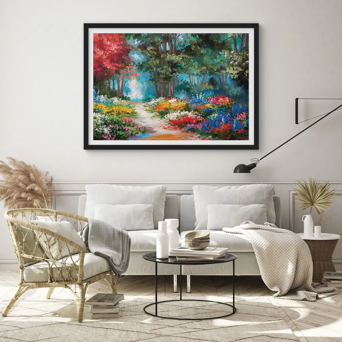 Póster en marco negro - Jardín forestal, bosque floral - 91x61 cm