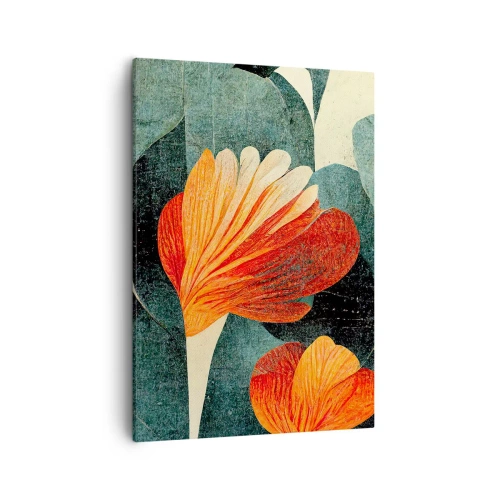 Cuadro sobre lienzo - Impresión de Imagen - Flores en tonos intensos de naranja y verde. - 50x70cm - El calor del trópico y el frescor del verdor - Decoración de pared moderna para salón y dormitorio ARTTOR