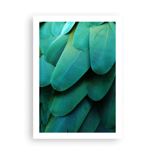 Póster - Primer plano de las plumas verdes de un pájaro exótico. - 50x70cm - La precisión de la naturaleza - Decoración de pared moderna para salón y dormitorio ARTTOR