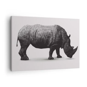 Cuadro sobre lienzo - Impresión de Imagen - Silueta gráfica de un rinoceronte en un patrón en blanco y negro. - 70x50cm - La belleza geométrica de la naturaleza - Decoración de pared moderna para salón y dormitorio ARTTOR