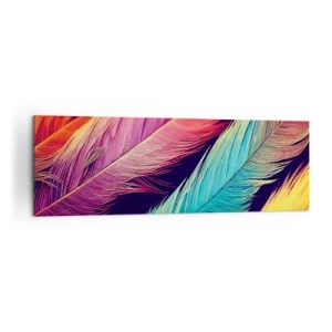 Cuadro sobre lienzo - Impresión de Imagen - Plumas de colores intensos - 160x50cm - Arco iris plumoso - Decoración de pared moderna para salón y dormitorio ARTTOR