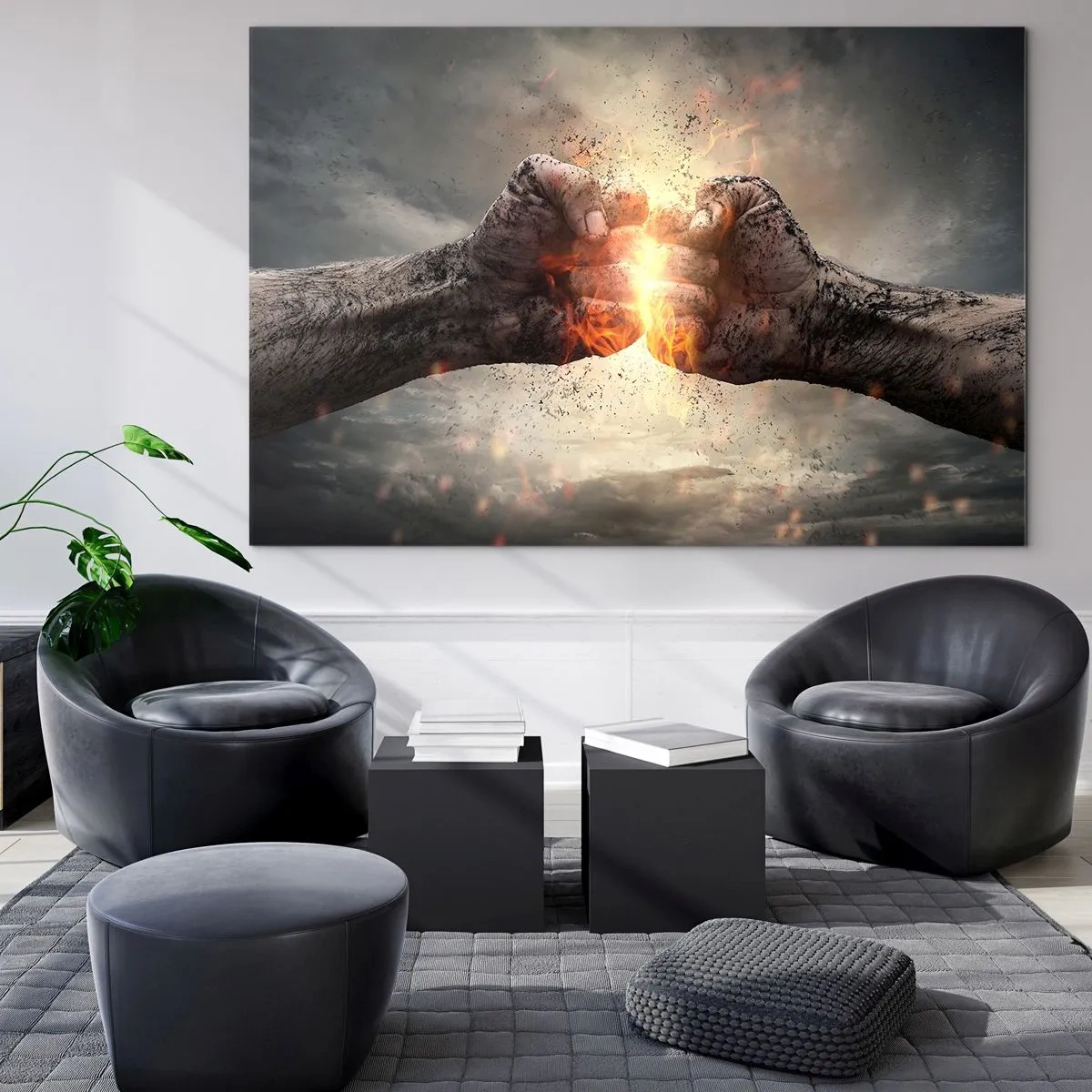 Cuadro sobre vidrio - Impresiones sobre Vidrio - Enfréntate a la lucha - 70x50cm - La lucha comienza - Decoración de pared moderna para salón y dormitorio ARTTOR