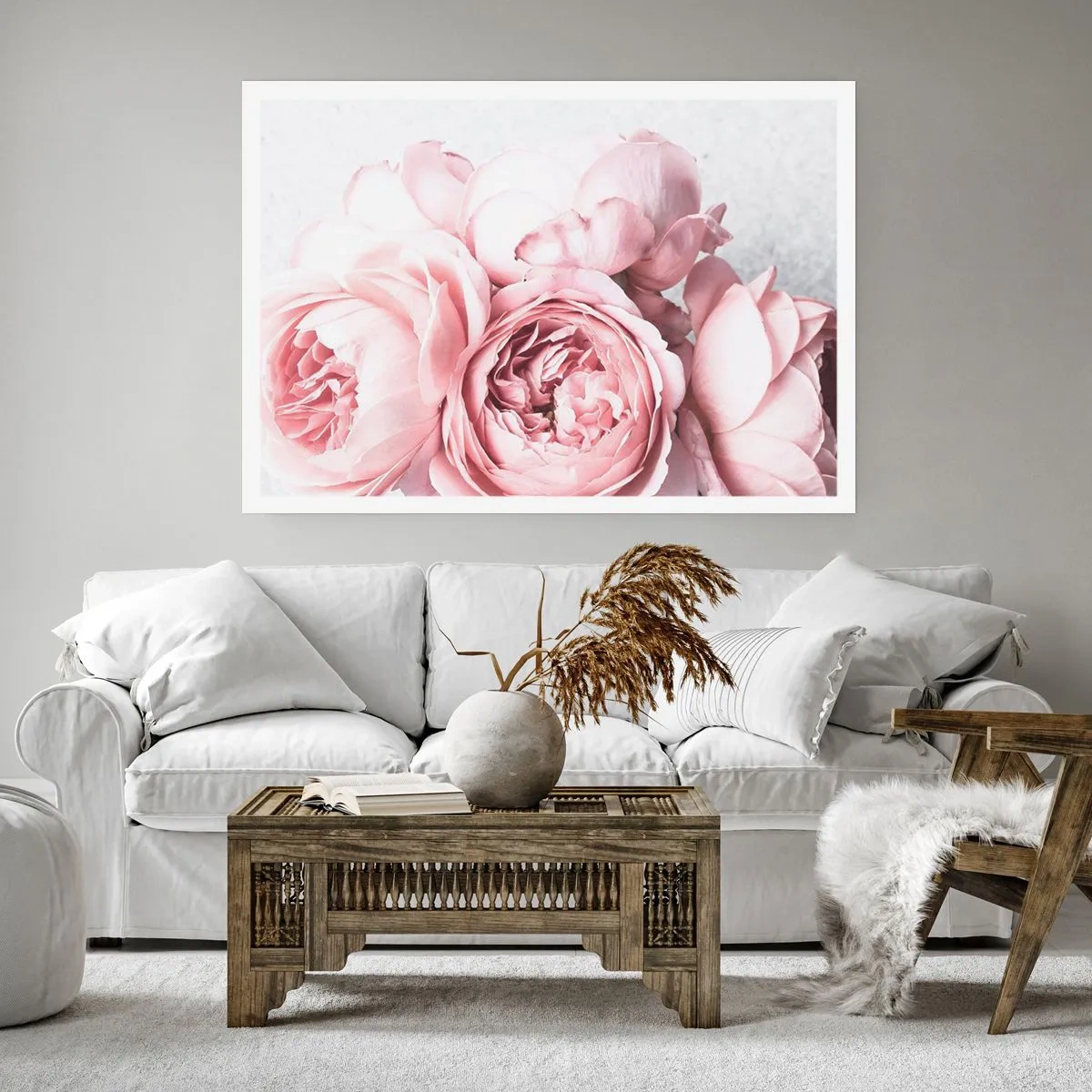 Póster - Peonías rosas en una luz suave sobre un fondo claro. - 100x70cm - Para los románticos - Decoración de pared moderna para salón y dormitorio ARTTOR