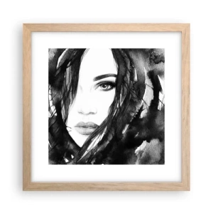 Póster en marco roble claro - Retrato de una dama en blanco y negro - 30x30 cm