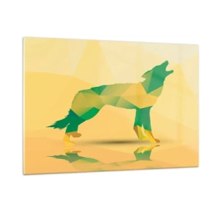 Cuadro sobre vidrio - Impresiones sobre Vidrio - Lobo geométrico en abstracción colorida - 120x80cm - Lobo solitario - Decoración de pared moderna para salón y dormitorio ARTTOR