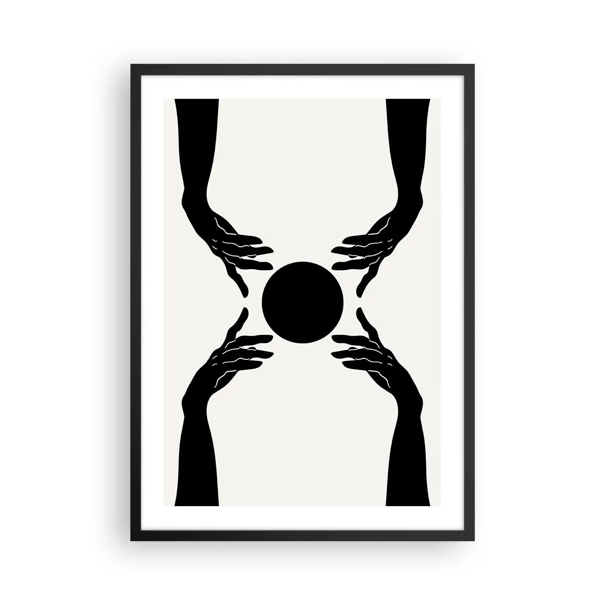 Póster en marco negro - Gráfico en blanco y negro de una mano con una pelota. - 50x70cm - Una señal secreta - Decoración de pared moderna para salón y dormitorio ARTTOR