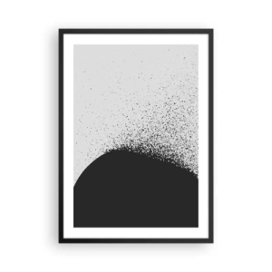 Póster en marco negro - Abstracción minimalista con una mancha negra sobre un fondo claro. - 50x70cm - El movimiento de las partículas - Decoración de pared moderna para salón y dormitorio ARTTOR