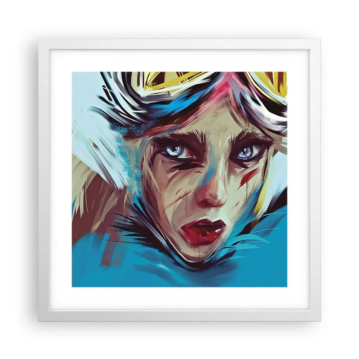 Póster en marco blanco - Guerrera colorida - 40x40 cm