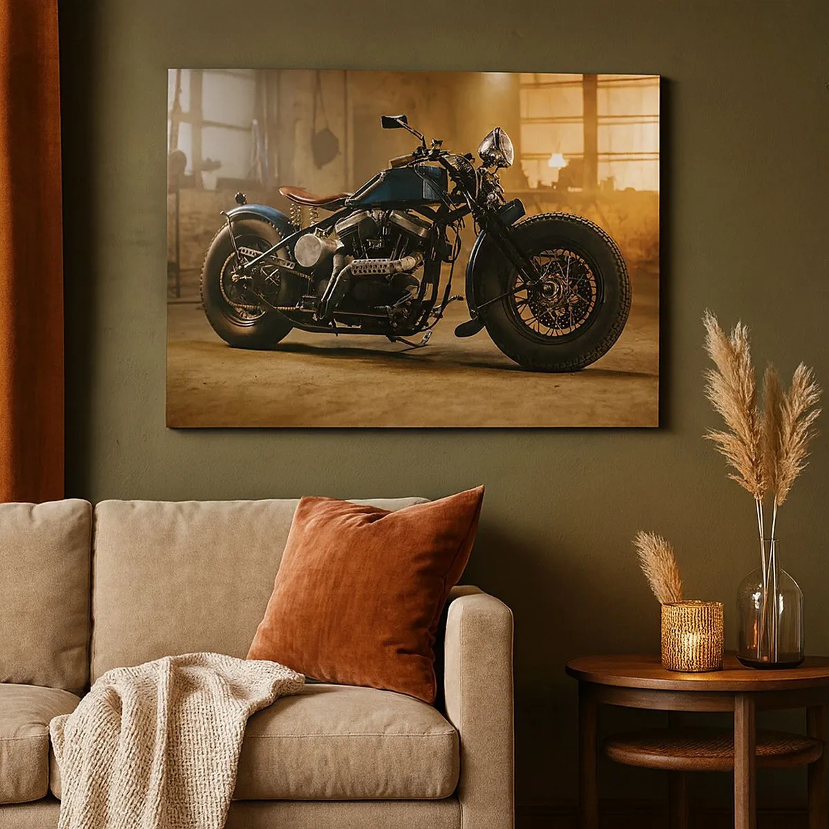 Cuadro sobre lienzo - Impresión de Imagen - Una motocicleta elegante en un interior industrial con iluminación cálida. - 70x50cm - Puedo hacer cualquier cosa - Decoración de pared moderna para salón y dormitorio ARTTOR