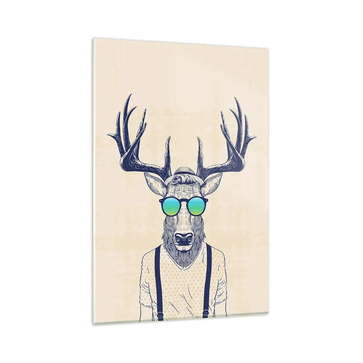 Cuadro sobre vidrio - Impresiones sobre Vidrio - Ciervo estilizado con gafas de sol - 80x120cm - ¿Y a quién esperabas? - Decoración de pared moderna para salón y dormitorio ARTTOR