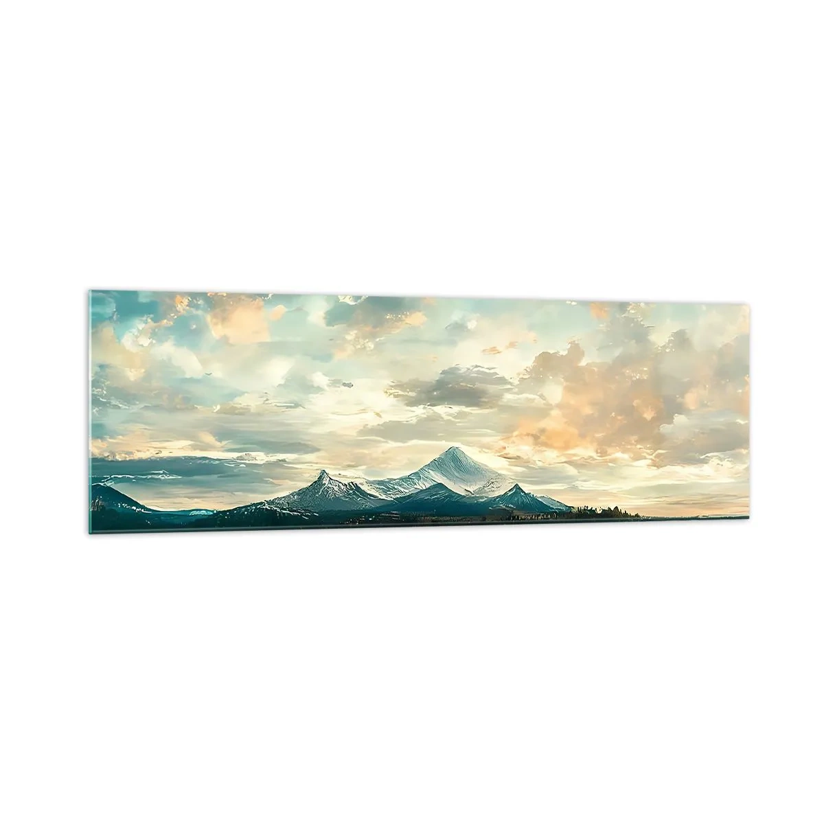Cuadro sobre vidrio - Impresiones sobre Vidrio - Un paisaje pintoresco con una montaña y un lago tranquilo. - 160x50cm - Bajo la protección del cielo - Decoración de pared moderna para salón y dormitorio ARTTOR