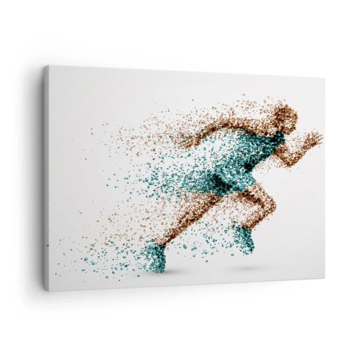 Cuadro sobre lienzo - Impresión de Imagen - Una figura de corredor dinámica compuesta de pequeñas partículas. - 70x50cm - La vida es una carrera - Decoración de pared moderna para salón y dormitorio ARTTOR