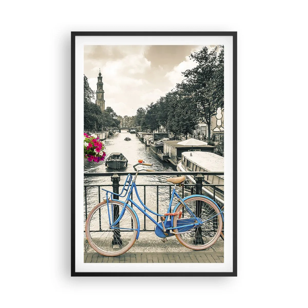 Póster en marco negro - Los colores de una calle de Ámsterdam - 61x91 cm