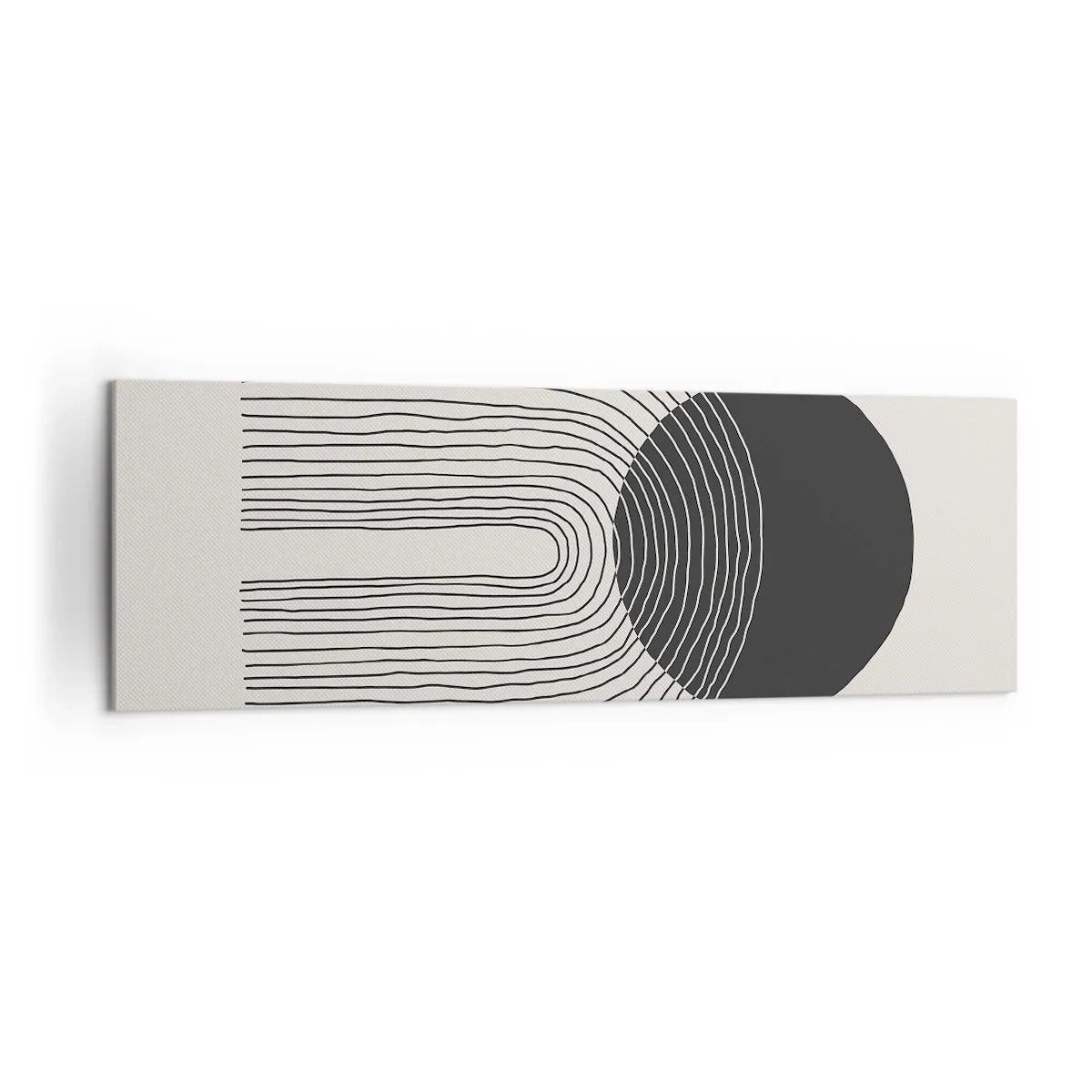 Cuadro sobre lienzo - Impresión de Imagen - Patrón abstracto con líneas y un círculo negro sobre un fondo claro - 160x50cm - Temblor y certeza - Decoración de pared moderna para salón y dormitorio ARTTOR