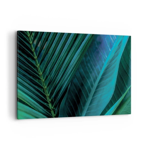 Cuadro sobre lienzo - Impresión de Imagen - Primer plano de hojas verdes tropicales - 100x70cm - Anatomía del verde - Decoración de pared moderna para salón y dormitorio ARTTOR