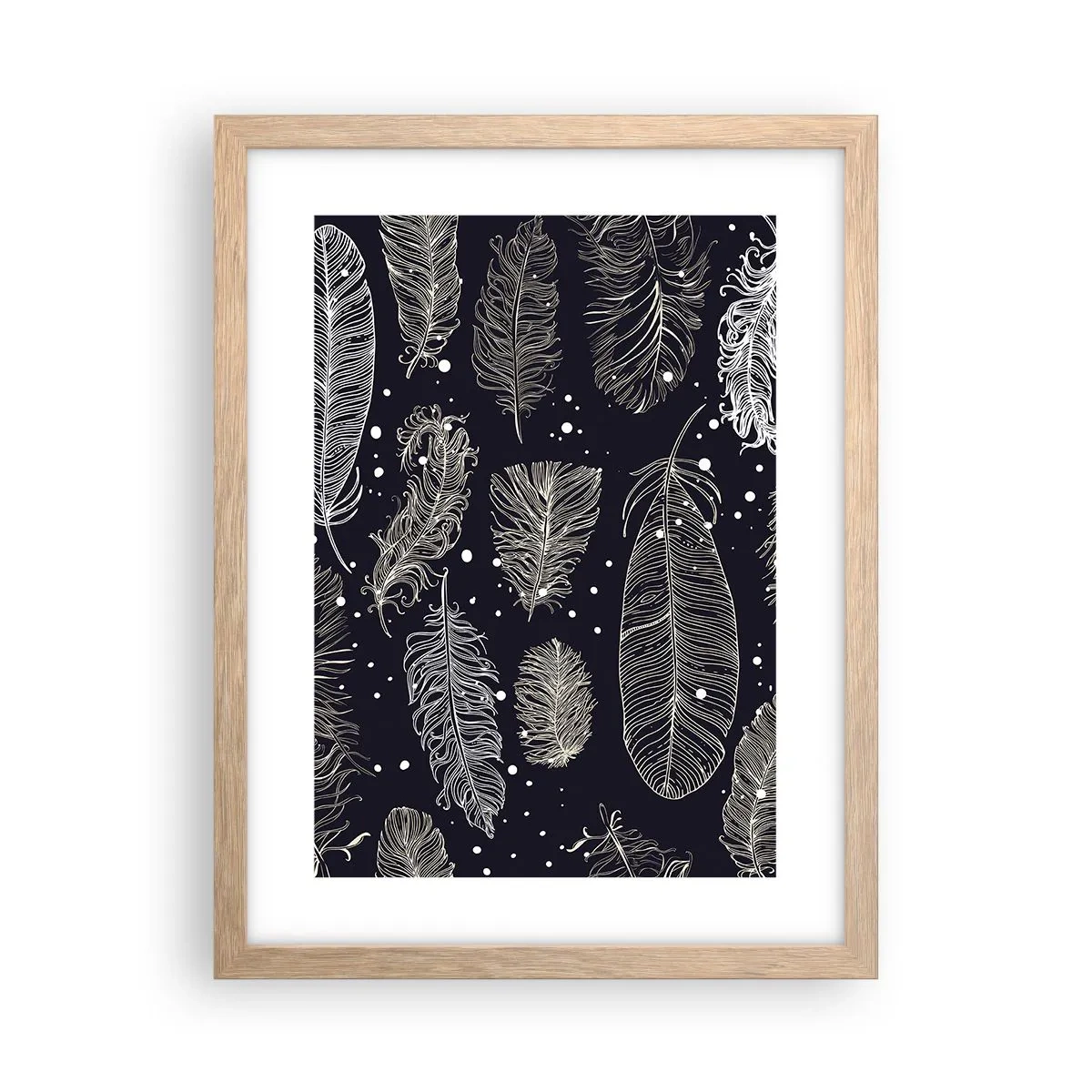 Póster en marco roble claro - Encaje de plumas - 30x40 cm