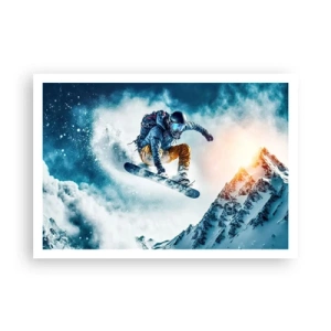 Póster - Un snowboarder vuela sobre montañas nevadas. - 100x70cm - Emociones extremas - Decoración de pared moderna para salón y dormitorio ARTTOR