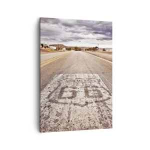 Cuadro sobre lienzo - Impresión de Imagen - Ruta 66 en un clima desértico con un cielo pintoresco - 50x70cm - Mother Road: una leyenda americana - Decoración de pared moderna para salón y dormitorio ARTTOR