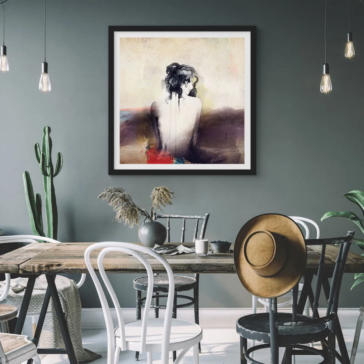 Póster en marco negro - Líneas suaves, formas ovaladas - 60x60 cm
