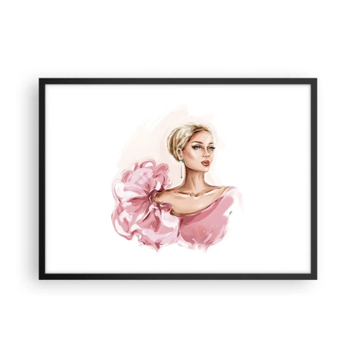 Póster en marco negro - Retrato de una mujer con un vestido rosa sobre un fondo claro. - 70x50cm - Recuérdame como una pintura... - Decoración de pared moderna para salón y dormitorio ARTTOR