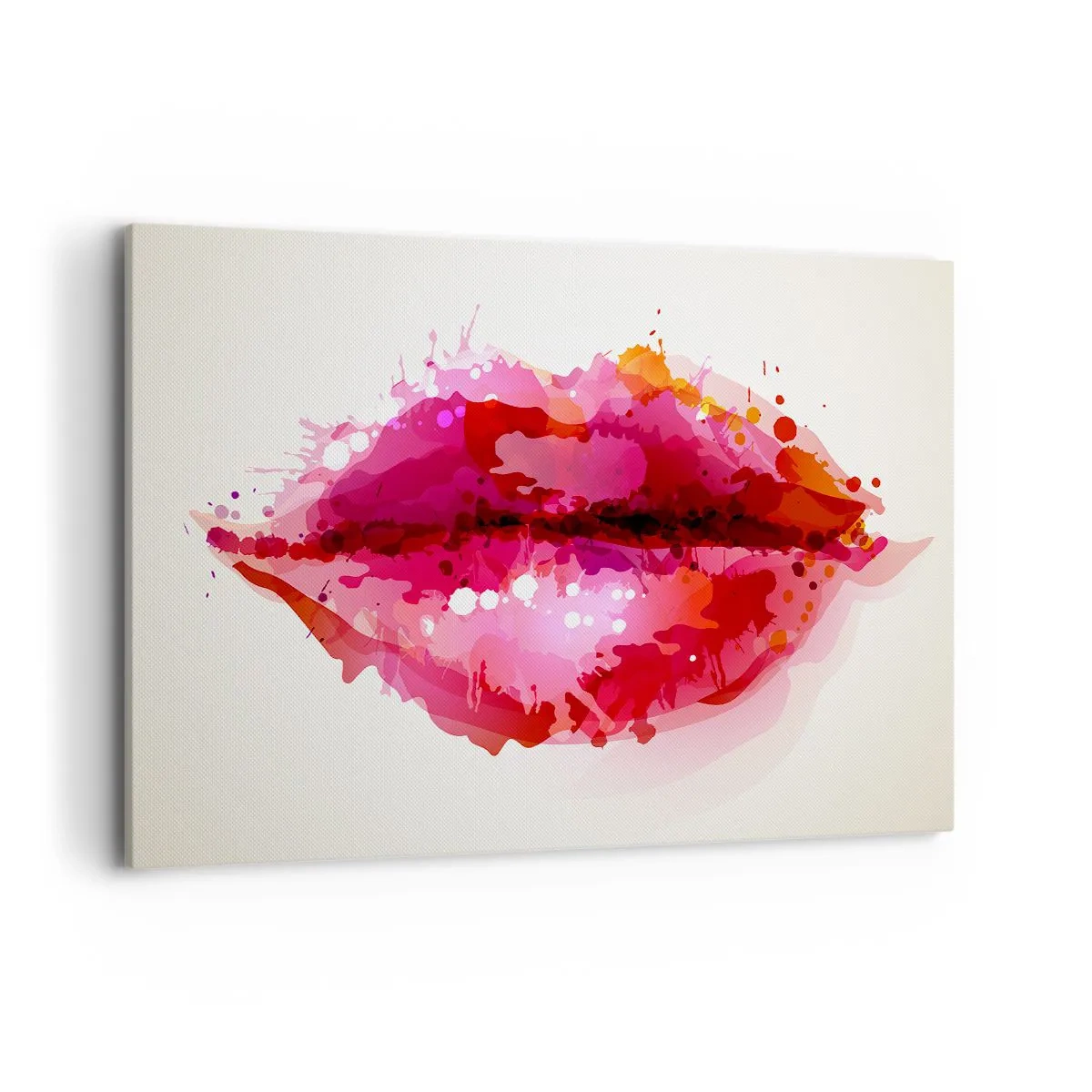 Cuadro sobre lienzo - Impresión de Imagen - Motivo abstracto de labios en tonos rosa y rojo. - 120x80cm - Un tono más rojo - Decoración de pared moderna para salón y dormitorio ARTTOR
