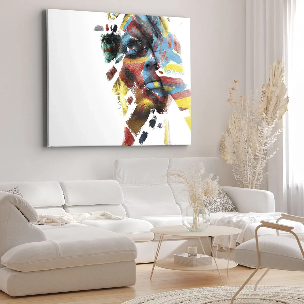 Cuadro sobre lienzo - Impresión de Imagen - Retrato abstracto en colores vivos - 70x50cm - Una personalidad colorida - Decoración de pared moderna para salón y dormitorio ARTTOR