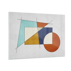 Cuadro sobre vidrio - Impresiones sobre Vidrio - Formas geométricas coloridas sobre un fondo claro en estilo modernista. - 70x50cm - Abstracción: diversión modernista - Decoración de pared moderna para salón y dormitorio ARTTOR
