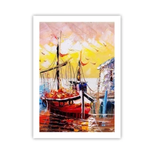 Póster - Un pintoresco barco con el sol poniente como telón de fondo. - 50x70cm - Feliz regreso - Decoración de pared moderna para salón y dormitorio ARTTOR